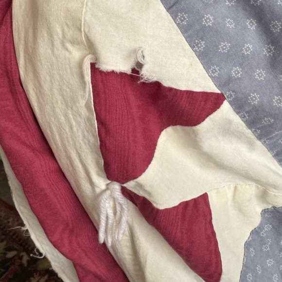 vintage Pinwheel Quilt - red white & blue handmade patchwork 62x76 cutter quilt - Picture 5 of 8